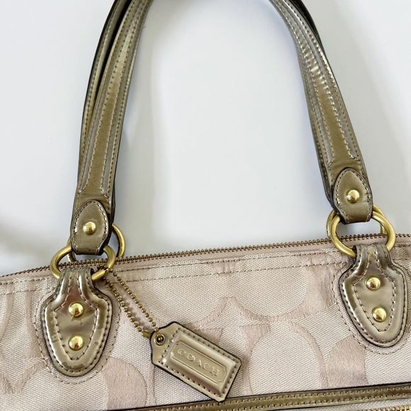Vintage Coach Bag Poppy Signature C Logo Glam Tote 23261 Gold Tan Handbag Bag - Picture 9 of 16